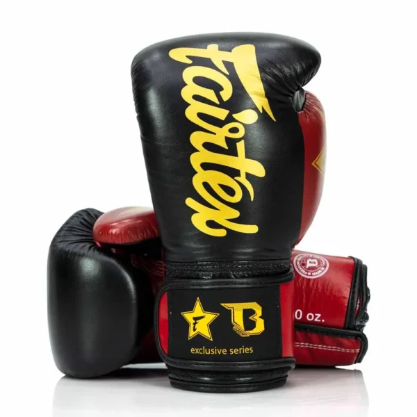 Fairtex X Booster boxningshandskar i naturläder FXB BG V2 BK/RD/GD svart/röd