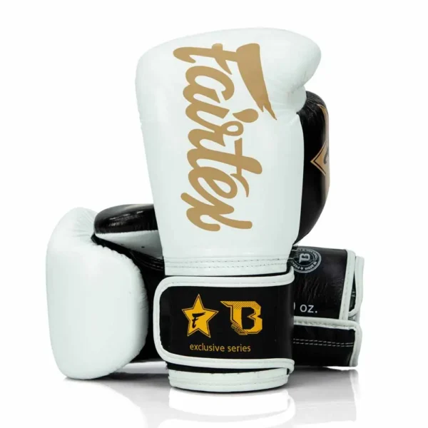 Fairtex X Booster boxningshandskar i naturläder FXB BG V2 WH/BK vit/guld